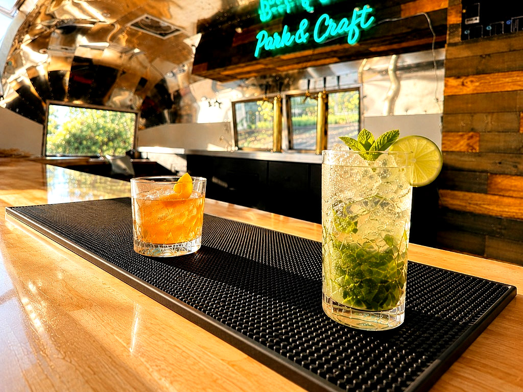 Craft cocktails on the Park & Craft Airstream bar top
