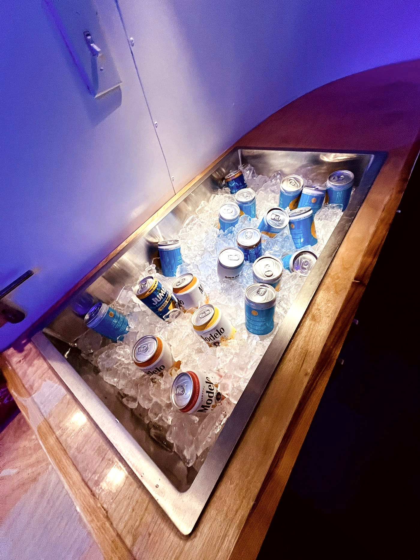Drinks chilling on ice inside the Park & Craft mobile bar